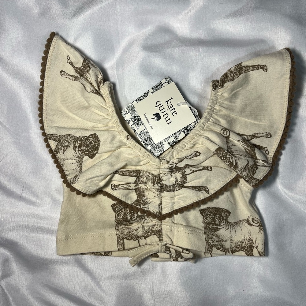 Kate Quinn Organic‎ Cotton Pug Print Flutter Sleeve Baby Top 3M NWT